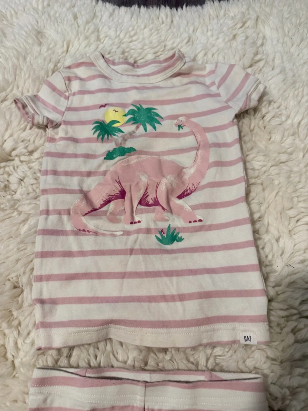 GAP Pink and White Striped Dinosaur Pajama Set